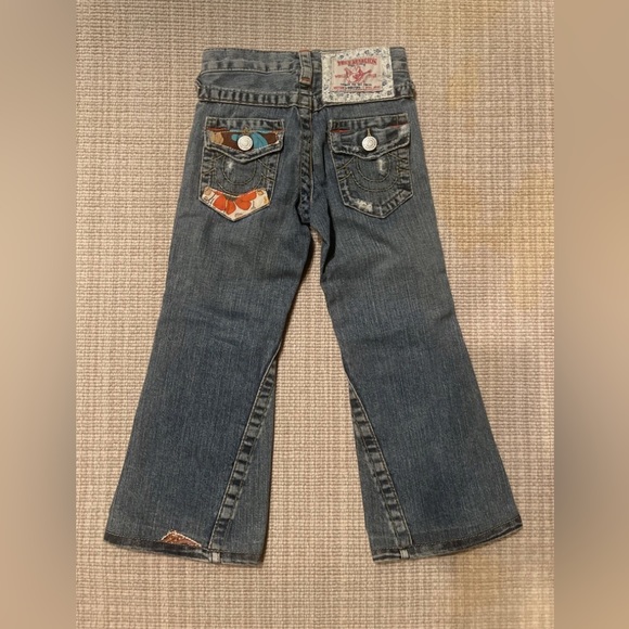 True Religion Woodstock Patchwork Twisted Seam Wide Leg Jeans Toddlers Girl Sz 4 - Picture 2 of 8